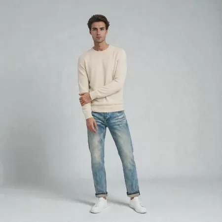 Pull col rond en cachemire Beige Clair