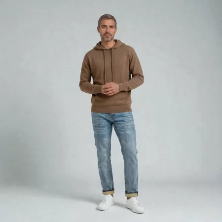 Sweat à capuche en cachemire Marron Clair