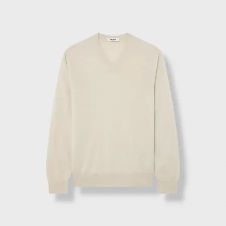 Pull Cachemire Col V Beige Clair