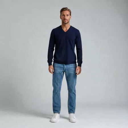 Pull Cachemire Col V Bleu Marine