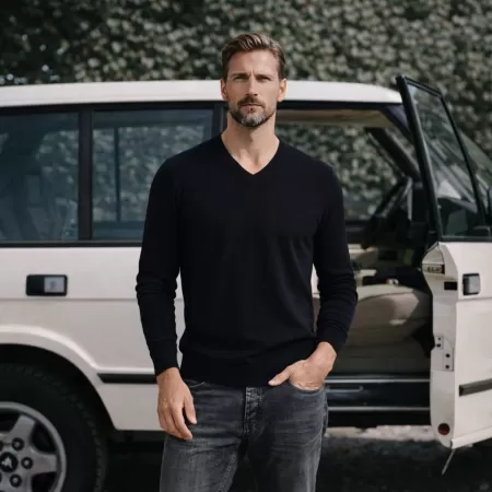 Pull Cachemire Col V noir