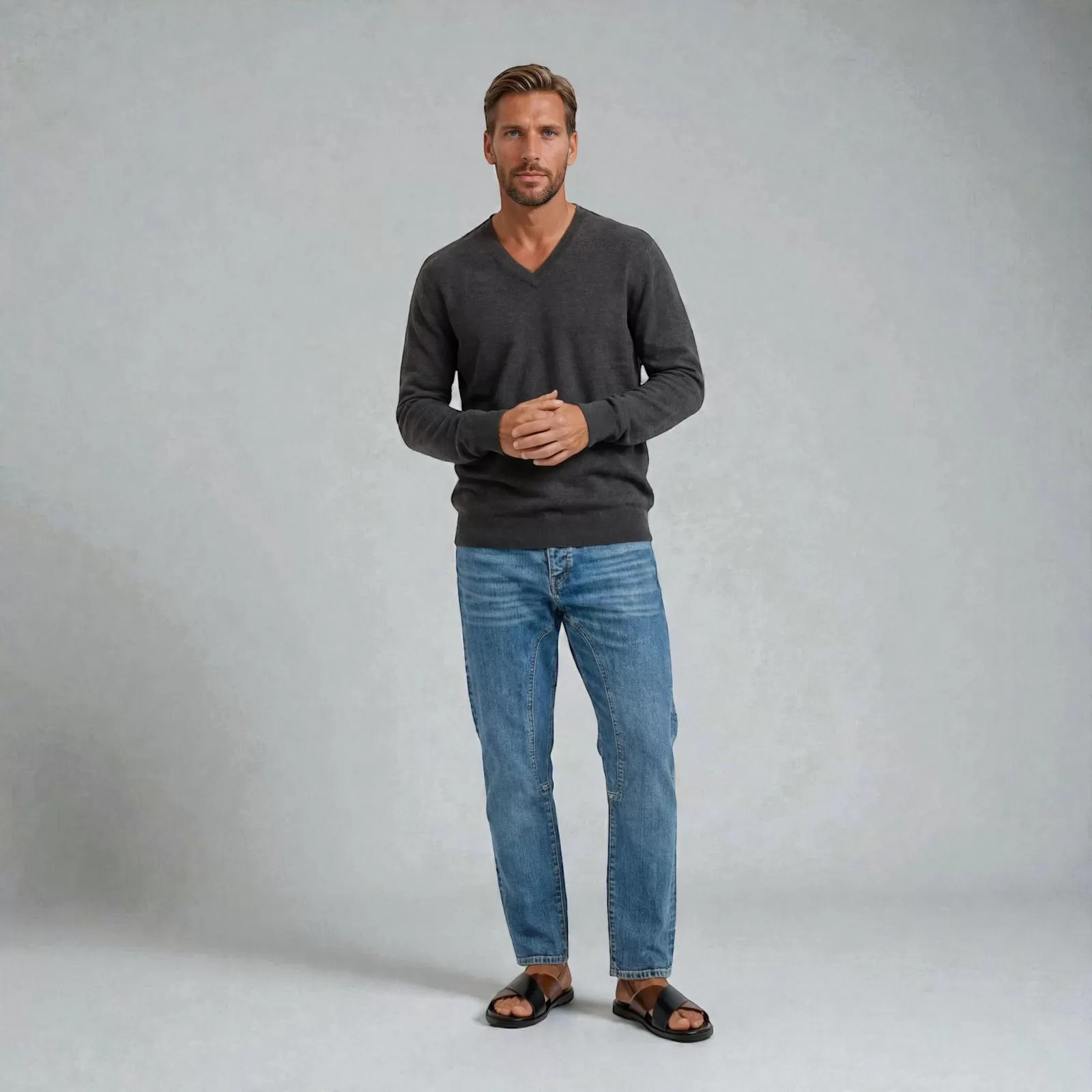 Pull Cachemire Col V Anthracite Pull Cachemire Col V Anthracite