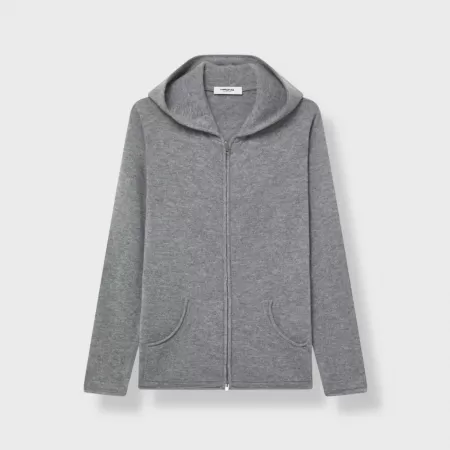 Sweat à capuche Zippé en cachemire Gris