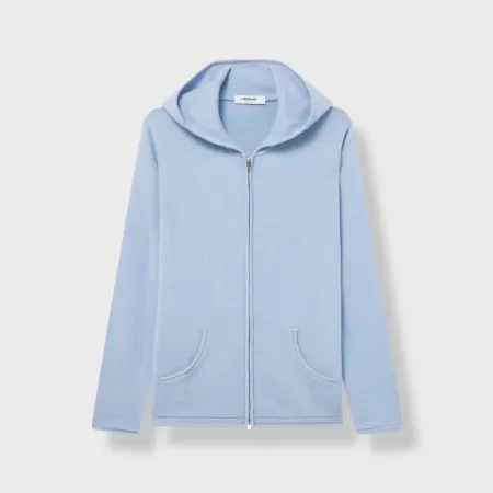 Sweat à capuche Zippé en cachemire Bleu Clair