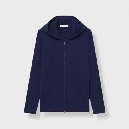 Sweat à capuche Zippé en cachemire Bleu Marine