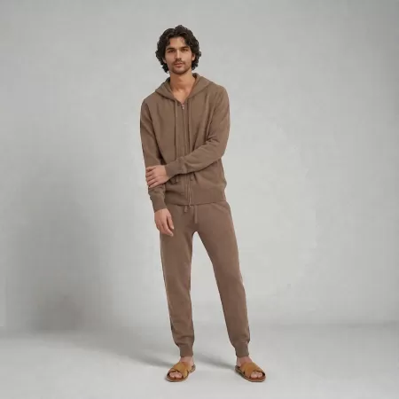 Sweat à capuche Zippé en cachemire Marron Clair