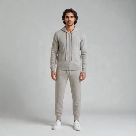 Sweat à capuche Zippé en cachemire Gris Clair