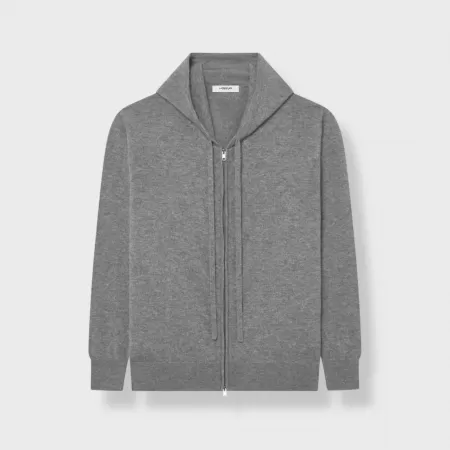 Sweat à capuche Zippé en cachemire Gris 