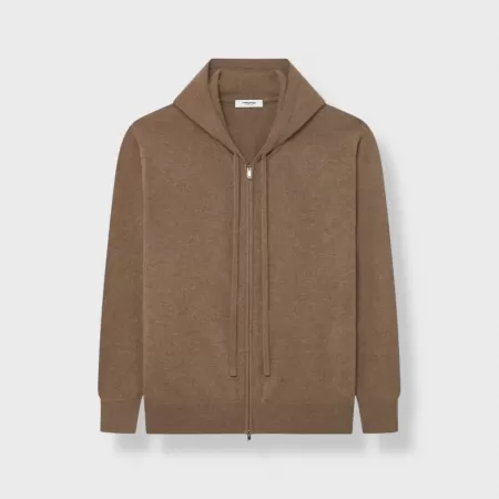 Sweat à capuche Zippé en cachemire Marron Clair