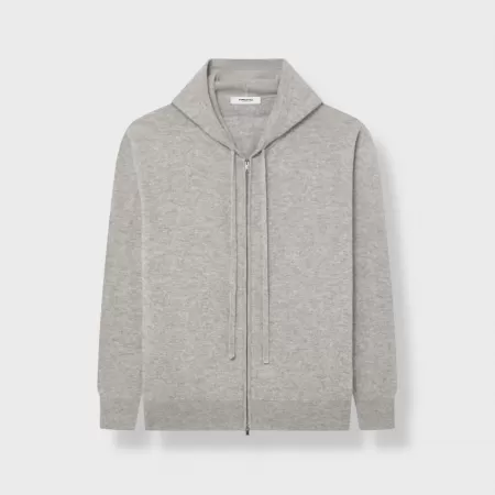 Sweat à capuche Zippé en cachemire Gris Clair