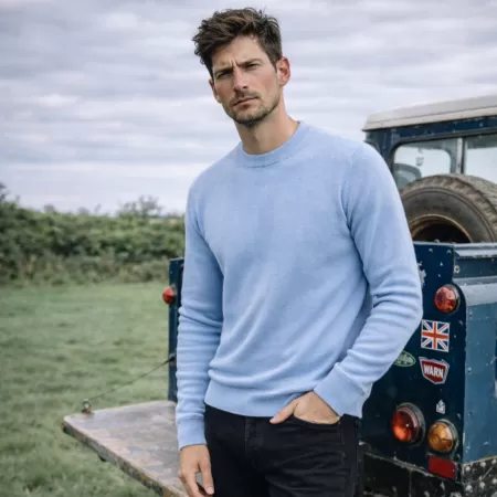 Pull col rond en cachemire Bleu Clair