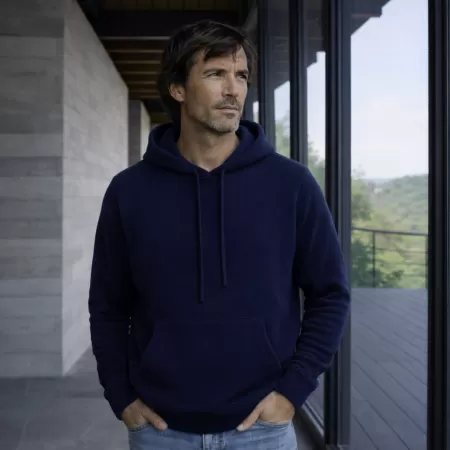 Sweat à capuche en cachemire Bleu Nuit