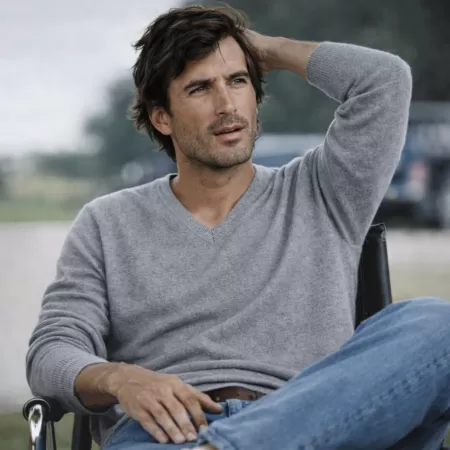 Pull Cachemire Col V Gris