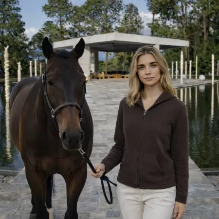 Sweat à capuche Zippé en cachemire Marron