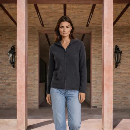 Sweat à capuche Zippé en cachemire Anthracite