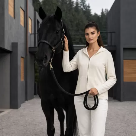 Sweat à capuche Zippé en cachemire Beige Clair