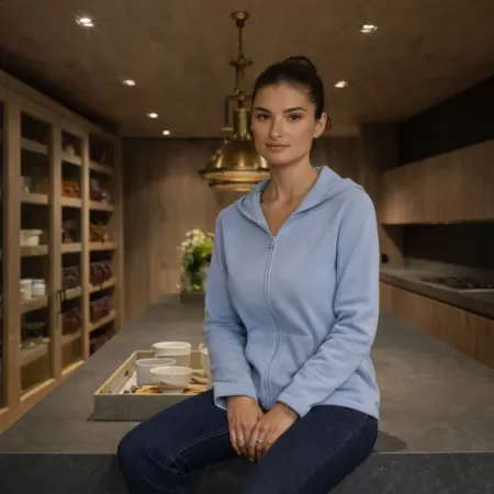 Sweat à capuche Zippé en cachemire Bleu Clair