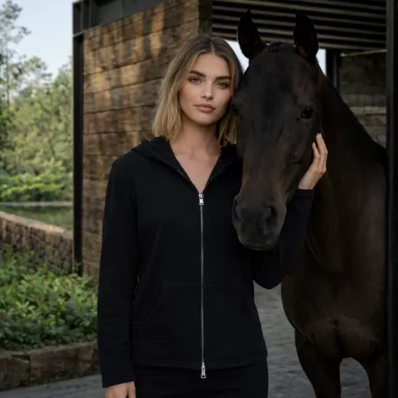 Sweat à capuche Zippé en cachemire Noir