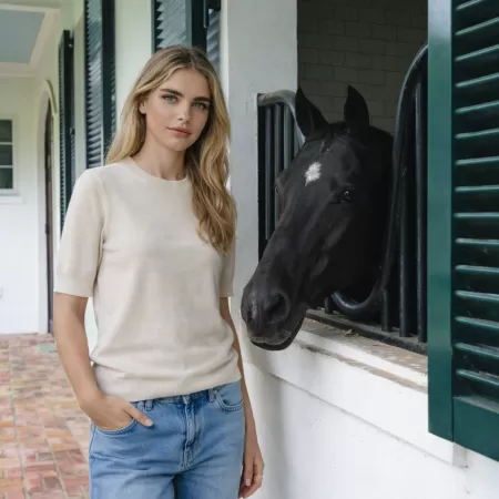 T-shirt en cachemire Beige Clair T-shirt en cachemire Beige Clair