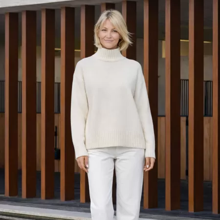 Pull Col Roulé en Cachemire Beige Clair