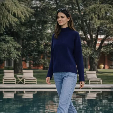 Pull Col Roulé en Cachemire Bleu